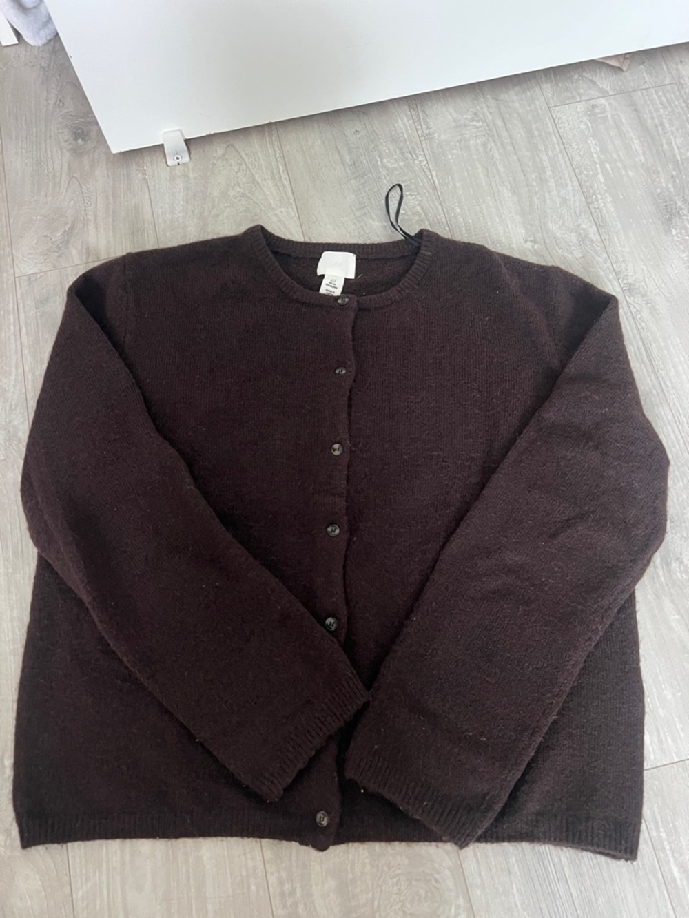 Classic Brown Crewneck Button-Front  Women's Sweater